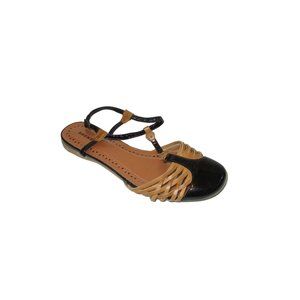 *Bronx Ulli Black Patent Leather and Tan Woven Flats